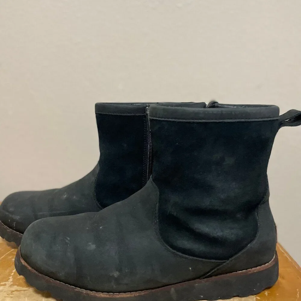 Ugg Hendren 1008140 Black LEATHER Waterproof Zip Ankle Boots Men's Sz 11